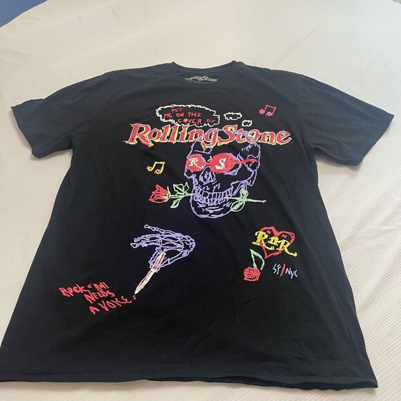 Rolling Stone Magazine Rock Music Black Double Graphic T-Shirt Size S/M - Picture 1 of 7